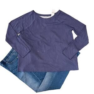 **NWT LOFT Twilight Purple & Ivory/White Split Back Mixed Media Shirt - SMALL